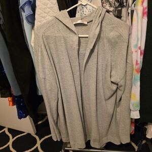 Gray Ribbed Hooded Cardigan